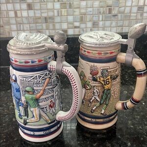 Avon Collectible Beer Steins with Blue and Cream Accents